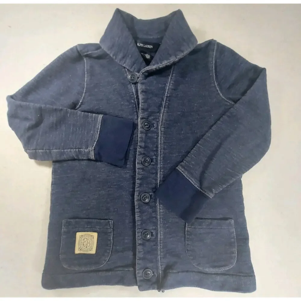 Ralph Lauren Kids Indigo Blue Shawl Collar Button Cardigan Sweater - Size 6X